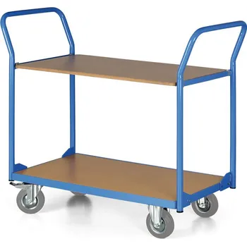 Policový vozík, 2 police 450x700 mm, kola 125 mm s šedou pryží