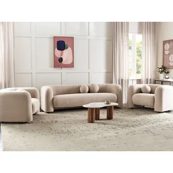 Sedací souprava Sedací souprava béžová buklé čalounění 5místná 3místná pohovka 2 křesla extra polštáře retro glamour art deco styl obývací pokoj Beliani