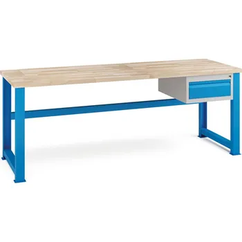 Dílenský stůl Kovona Dílenský stůl KOVONA, zásuvka na nářadí, buková spárovka, pevné nohy, 2100 mm
