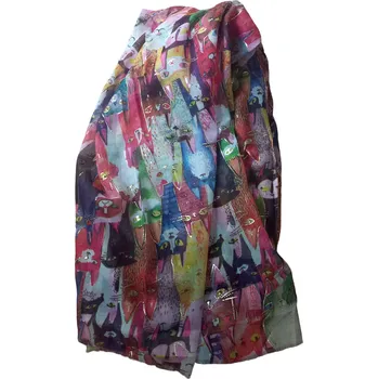 Šála Letní krásný šál, barevné kočičky zdobené zlatou nití