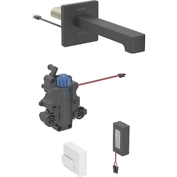 Vodovodní baterie Geberit Brenta nástěnná umyvadlová baterie, 22 cm, napájení z baterie, pro funkční box pod omítku, s termost. směšovačem, černá mat easy-to-clean (116.298.14.1)