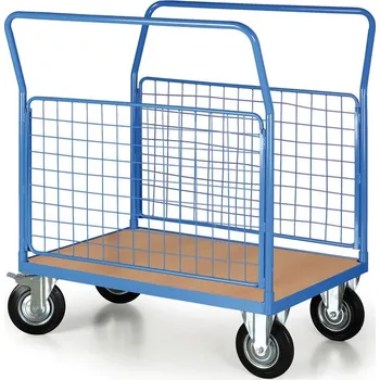 Plošinový vozík Plošinový vozík - 2 drátěné výplně, 1200x800 mm, nosnost 500 kg, kola 200 mm s černou pryží
