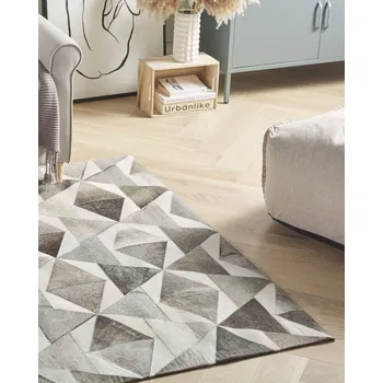 Bytový textil Koberec šedý kožený 140 x 200 cm patchwork hovězí kůže geometrický vzor obdélníkový moderní obývací pokoj ložnice Beliani