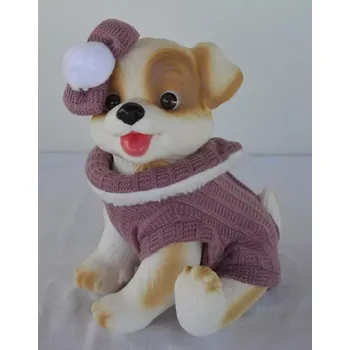 plyšák Hnědo-bílý pejsek v růžovém pleteném overalu od RosaToys (WHITE DOG 23 CM )