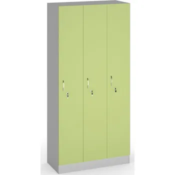 Šatní skříň Dřevěná šatní skříňka S5, 3 oddíly, 1900 x 900 x 420 mm, cylindrický zámek, šedá/zelená