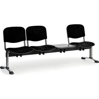 Corping Čalouněná lavice do čekáren VIVA, 3-sedák, se stolkem, černá, chromované nohy