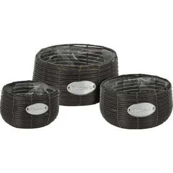 Progarden Květináč proutěný sada 3 ks FLOWERS GARDEN 29 / 25 / 19 cm antracit