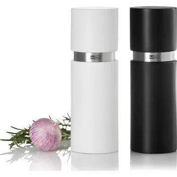Mlýnek na koření AdHoc Set mlýnků na pepř a sůl Textura, CeraCut, dubové dřevo lakovaný černý a bílý 15 cm