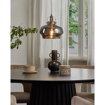 Závěsná lampa šedé kouřové sklo a kov se stínidlem ve tvaru zvonu. Průmyslový design Beliani