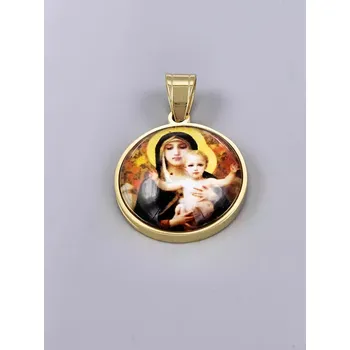 Přívěsek Ocelový přívěsek - Panna Maria kulatá č. 2 ve zlatém provedení