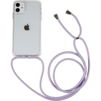 Pouzdro na mobilní telefon Průhledný anti shock silikonový kryt s crossbody šňůrkou pro iPhone 14 Pro Barva: Levandulová