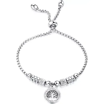 Náramek Náramek z oceli stříbrné barvy - strom života v zirkonové obruči