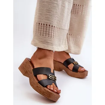 Dámské pantofle Zazoo 40412 Kožené Elegantní Dámské Žabky S Ozdobou Barva: Černá, Velikost: 39