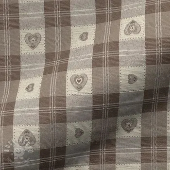 Dekorační látka jacquard DOUBLE FACE Landhaus Heart Check taupe