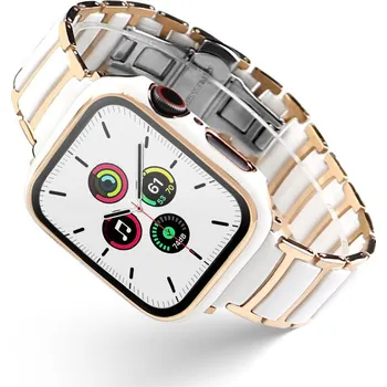 Řemínek na hodinky AW Apple Watch řemínek - Ceramic DUAL Šířka uchycení řemínku: 44/45/46/49mm, Barva: Bílá-rose gold IRAW-CDUAL08