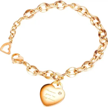 Náramek Náramek z oceli, ploché srdce, nápis "Forever you´re my love", zirkon, měděná barva