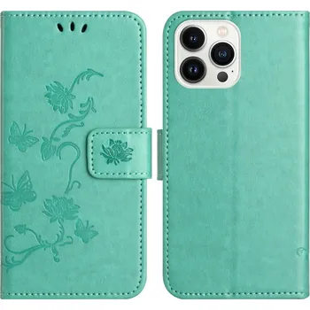 Pouzdro na mobilní telefon Flower knížkové pouzdro na iPhone 16 Pro Max - modrozelené