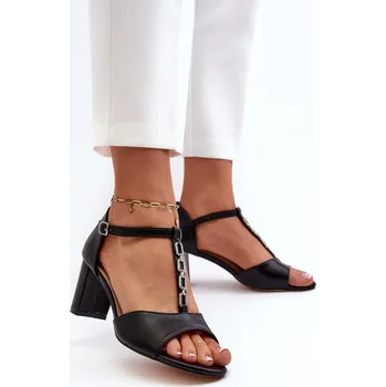 Dámské sandále Dámské sandály na podpatku s ozdobným páskem eko kůže Triavera Barva: Černá, Velikost: 36