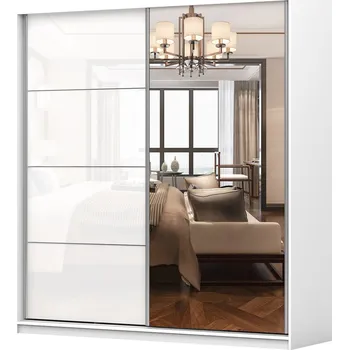 Šatní skříň Šatní skříň Pola 35 Barva korpusu: Bílá, Rozměry: 203 cm, Dveře: Bílý lesk + zrcadlo