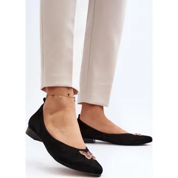 Dámské lodičky Kožené baleríny s ozdobou Zazoo 2885 Barva: Černá, Velikost: 38