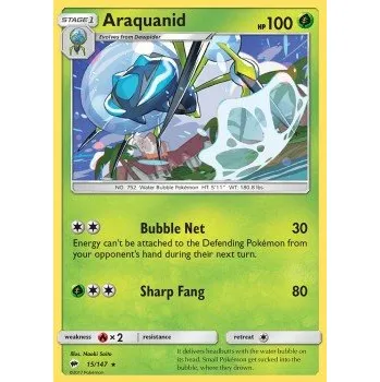 Karetní hra Pokémon BUS 015/147 Araquanid - Burning Shadows Stav: Excellent, Verze: REVERSE HOLO