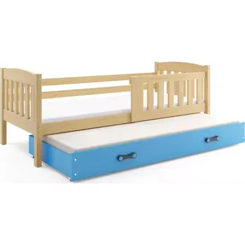 Postel BMS GROUP Dětská postel Kubus - 2 osoby, 80x190 s výsuvnou přístýlkou bez matrace – Borovice, Modrá