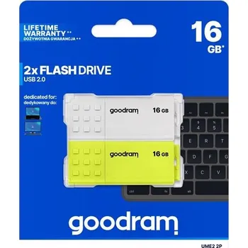 USB flash disk GOODRAM Flash Disk 2x16GB UME2, USB 2.0, bílá, žlutá
