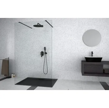 Sprchový kout Walk-In AVEO DUE BLACK 140x195 cm univerzální černý čirý bez pevné stěny BCAVEODUE140BL
