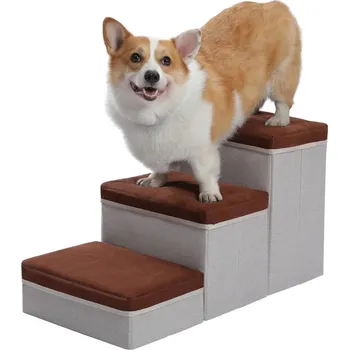 Schůdek Skládací psí schůdky s úložným prostorem Barva: hnědá (AMT0229BN)