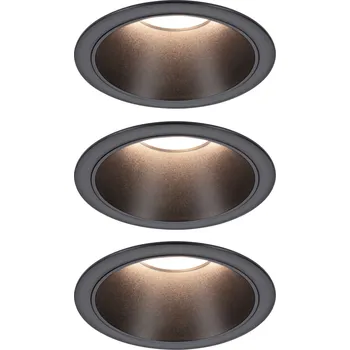 Paulmann 94869 Cole Coin, set bodovek v černé úpravě, 3x6W LED 2700K tříkrokové stmívání, prům. 8,8cm, IP44