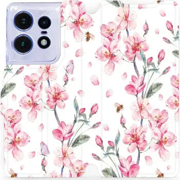 Pouzdro na mobilní telefon Flipové pouzdro Mobiwear - Motorola Edge 50 Pro - M124S Růžové květy (Knížkové flip pouzdro, obal, kryt na mobil Motorola Edge 50 Pro - M124S Růžové květy, materiál Umělá kůže + TPU - ochrana 360°, stojánek, silikonová vanička, magnetické zavírání)