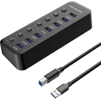 USB hub OEM USB hub PremiumCord USB 3.2 na 7x USB 3.0 s vypínači portů, černý KU3HUB7A