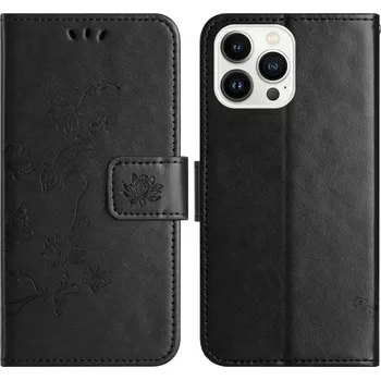 Pouzdro na mobilní telefon Flower knížkové pouzdro na iPhone 16 Pro - černé