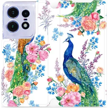 Pouzdro na mobilní telefon Flipové pouzdro Mobiwear - Motorola Edge 50 Pro - MX08S Pávi (Knížkové flip pouzdro, obal, kryt na mobil Motorola Edge 50 Pro - MX08S Pávi, materiál Umělá kůže + TPU - ochrana 360°, stojánek, silikonová vanička, magnetické zavírání)