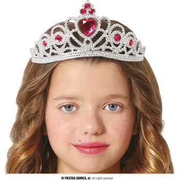 Karnevalový doplněk Guirca Dětská stříbrná korunka s červenými kamínky
