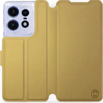 Pouzdro na mobilní telefon Flipové pouzdro Mobiwear - Motorola Edge 50 Pro - Zlatavé a šedé (Knížkové flip pouzdro, obal, kryt na mobil Motorola Edge 50 Pro - Zlatavé a šedé, materiál Umělá kůže + TPU - ochrana 360°, stojánek, silikonová vanička, magnetické zavírání)