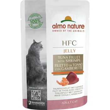 Krmivo pro kočku Almo Nature HFC Jelly - Tuňák a krevety v želé 55g (odběr 24 ks)