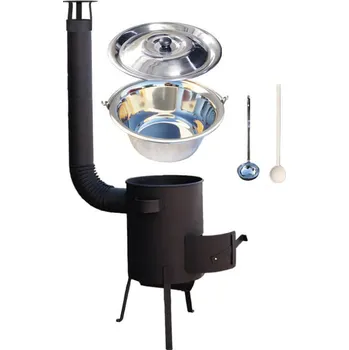 Kempingové nádobí Nerezový kotlík 22 L (0,8 mm) + žáruvzdorná kotlina 42 PLUS 600 s roštem na popel 4 mm