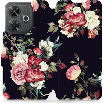 Pouzdro na mobilní telefon Flipové pouzdro Mobiwear - Xiaomi Redmi 13 - VD11P Růže na černé (Knížkové flip pouzdro, obal, kryt na mobil Xiaomi Redmi 13 - VD11P Růže na černé, materiál Umělá kůže + TPU - ochrana 360°, stojánek, silikonová vanička, magnetické zavírání)