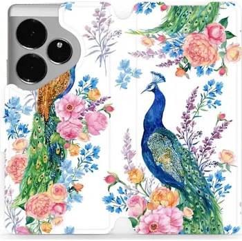 Pouzdro na mobilní telefon Flipové pouzdro Mobiwear - Realme GT 6 5G - MX08S Pávi (Knížkové flip pouzdro, obal, kryt na mobil Realme GT 6 5G - MX08S Pávi, materiál Umělá kůže + TPU - ochrana 360°, stojánek, silikonová vanička, magnetické zavírání)