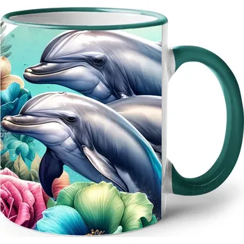 Keramický hrnek Delfíni, Barva Zelená, Velikost 330 ml, Canvas Keramický hrnek s barevným uchem Bezvatriko.cz 2728