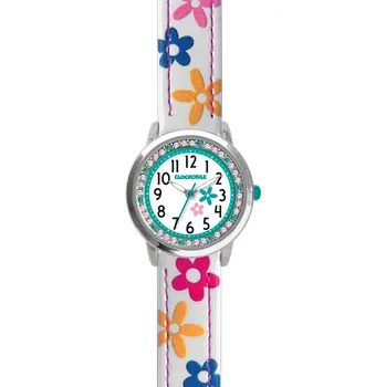 Hodinky CLOCKODILE Bílé náramkové dívčí dětské hodinky s kamínky a kytičkami CWG5202 ( )