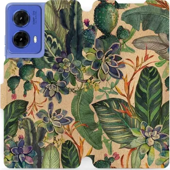 Pouzdro na mobilní telefon Flipové pouzdro Mobiwear - Motorola Moto G85 5G - VP05S Sukulenty (Knížkové flip pouzdro, obal, kryt na mobil Motorola Moto G85 5G - VP05S Sukulenty, materiál Umělá kůže + TPU - ochrana 360°, stojánek, silikonová vanička, magnetické zavírání)