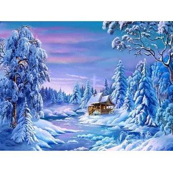 Diamantové malování Diamantové malování - Chatka v zimním lese (50x70)