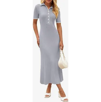 Dámské šaty Dámské dlouhé šaty s krátkým rukávem šedé L