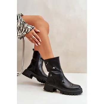 Dámské kozačky Dámské boty z eko kůže na zip s ozdobnými detaily Reritha Barva: Černá, Velikost: 41