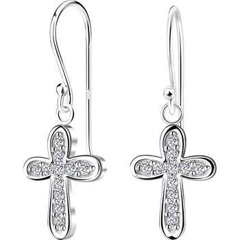 Náušnice Stříbrné náušnice s křížkem - bílé
