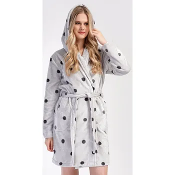 Dámský župan Vienetta Dámský župan krátký s kapucí Puntík Barva: Šedá - světle, Velikost: L