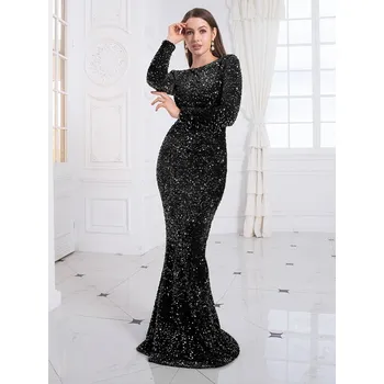 Dámské šaty Večerní flitrové šaty s kulatým výstřihem Barva: Černá, Velikost: M