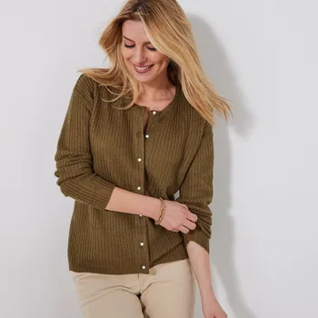 Dámský svetr Propínací svetr s perleťovými knoflíčky bronzová 38/40